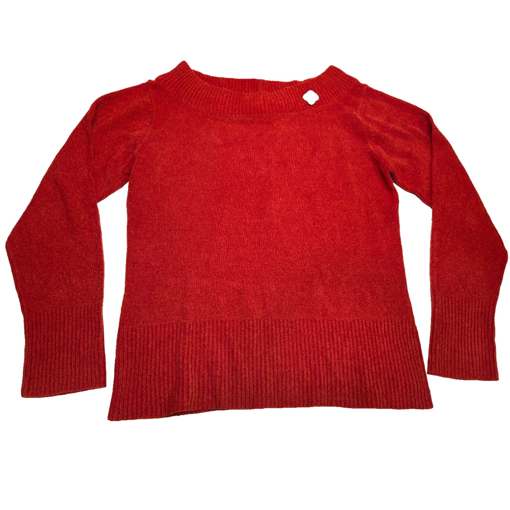 Erika Womens Red Knit Sweater VTG 90s Retro Flower Broach Accent Size S